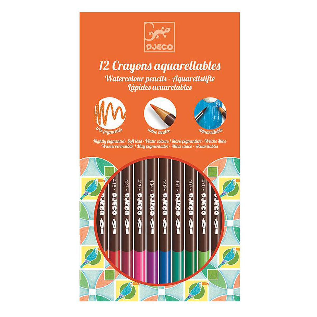 12 colores lápices acuarelables LOS COLORES Djeco 