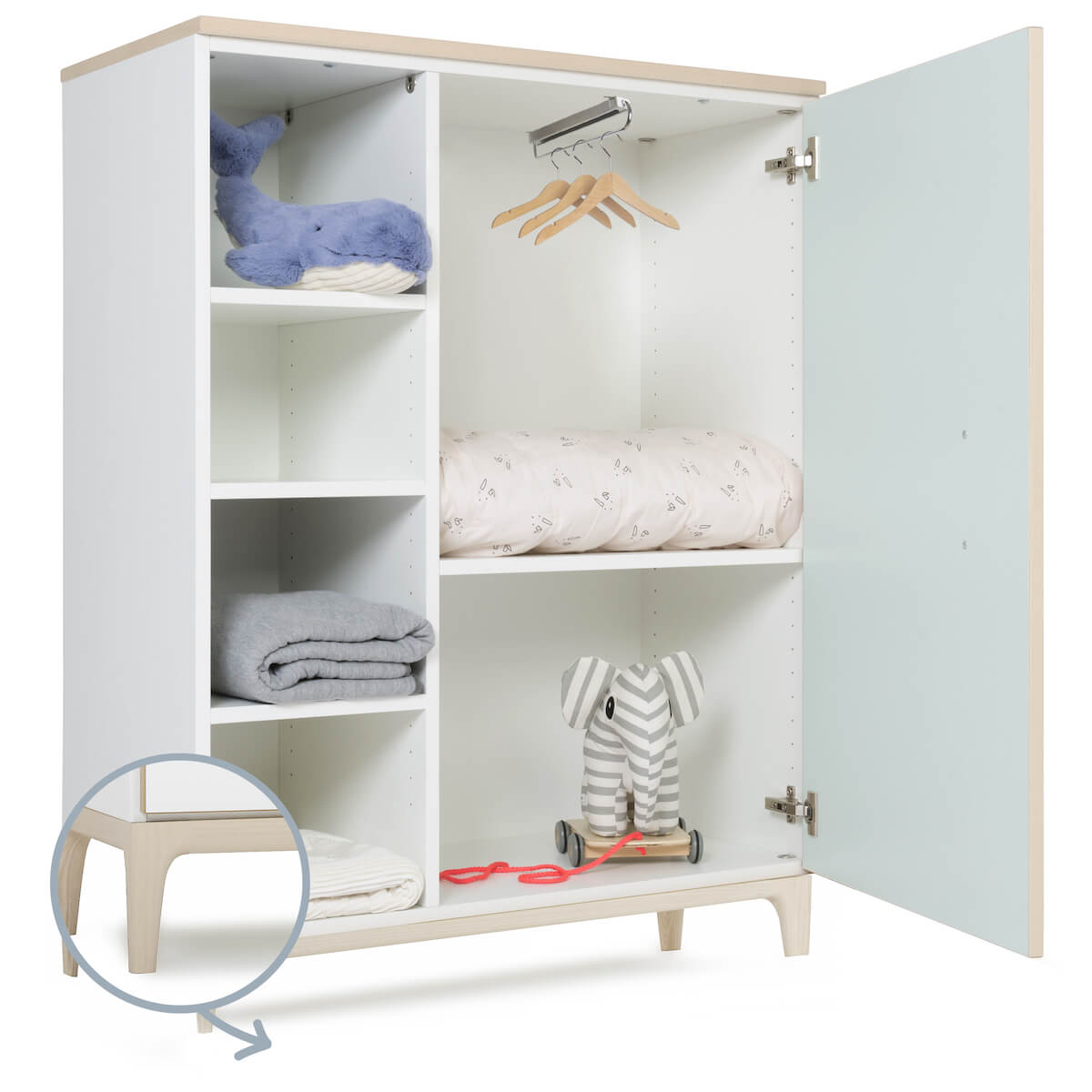 Armario 120 cm 1 puerta NADO Curve acabado fresno mint