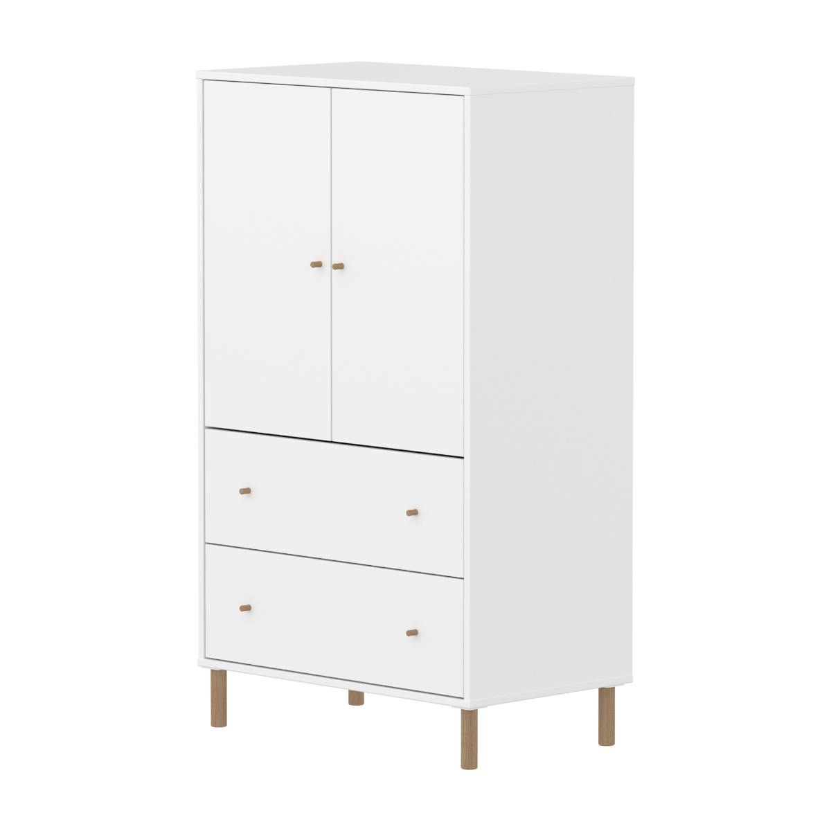 Armario 130cm 2 puertas 2 cajones-patas SAGA Flexa blanco-roble