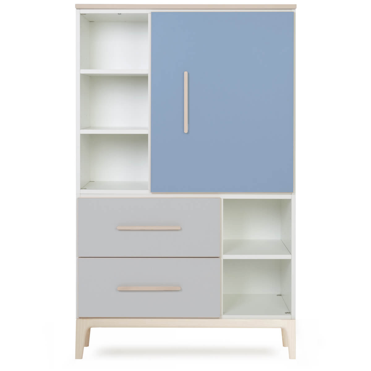 Armario 147 cm 1 puerta 2 cajones NADO Curve acabado fresno capri blue-manhattan grey
