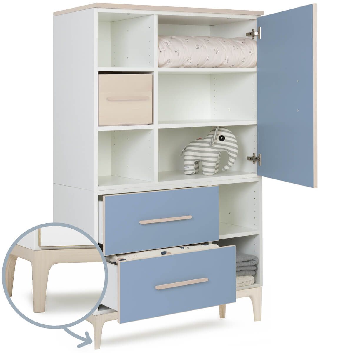 Armario 147 cm 1 puerta 2 cajones NADO Curve acabado fresno capri blue