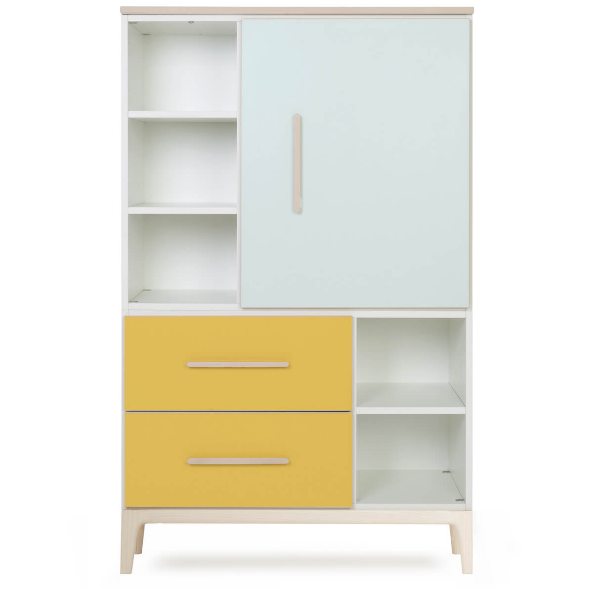 Armario 147 cm 1 puerta 2 cajones NADO Curve acabado fresno mint-sunshine yellow