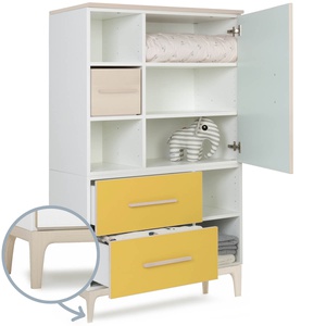 Armario 147 cm 1 puerta 2 cajones NADO Curve acabado fresno mint-sunshine yellow