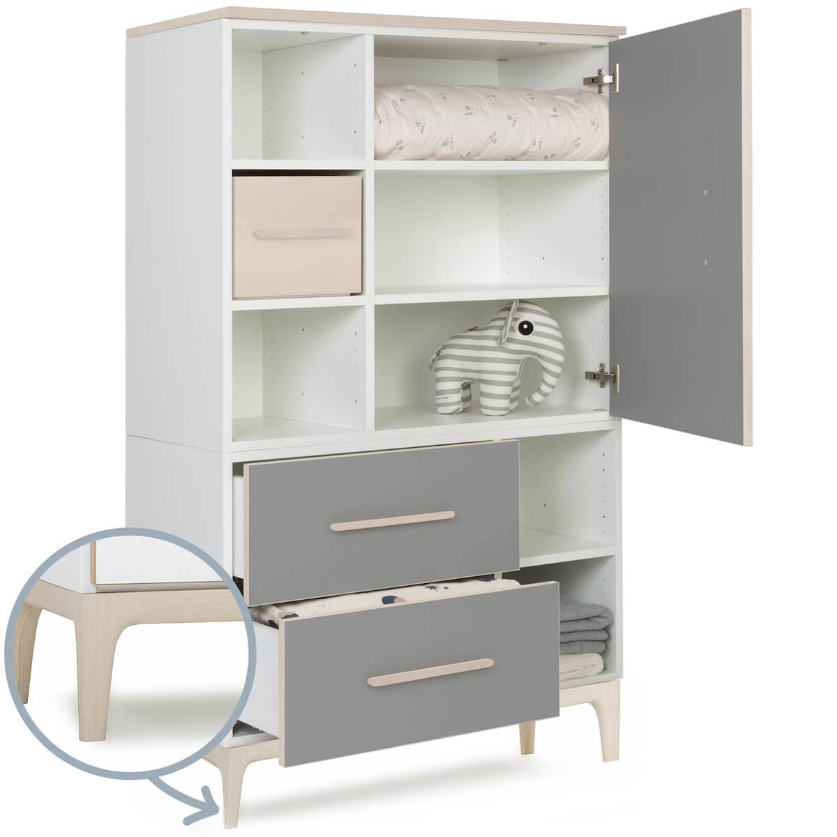 Armario 147 cm 1 puerta 2 cajones NADO Curve acabado fresno slate grey