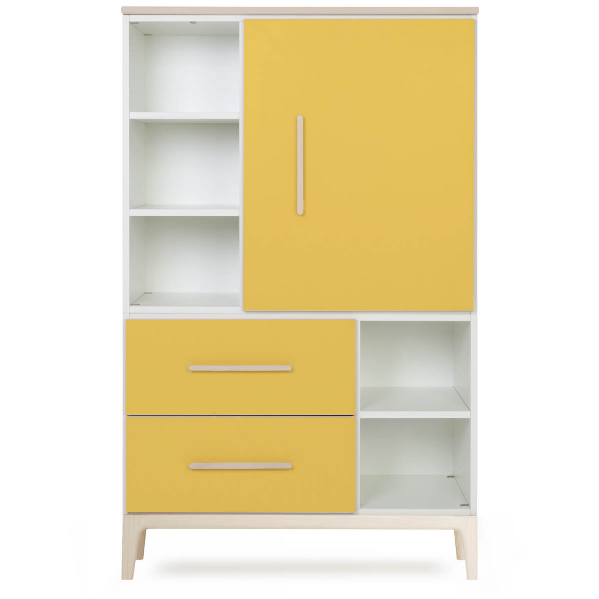 Armario 147 cm 1 puerta 2 cajones NADO Curve acabado fresno sunshine yellow