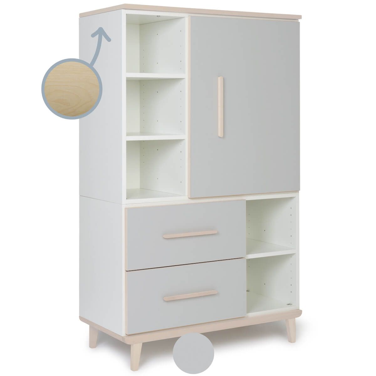 Armario 147 cm 1 puerta 2 cajones NADO Retro acabado fresno manhattan grey