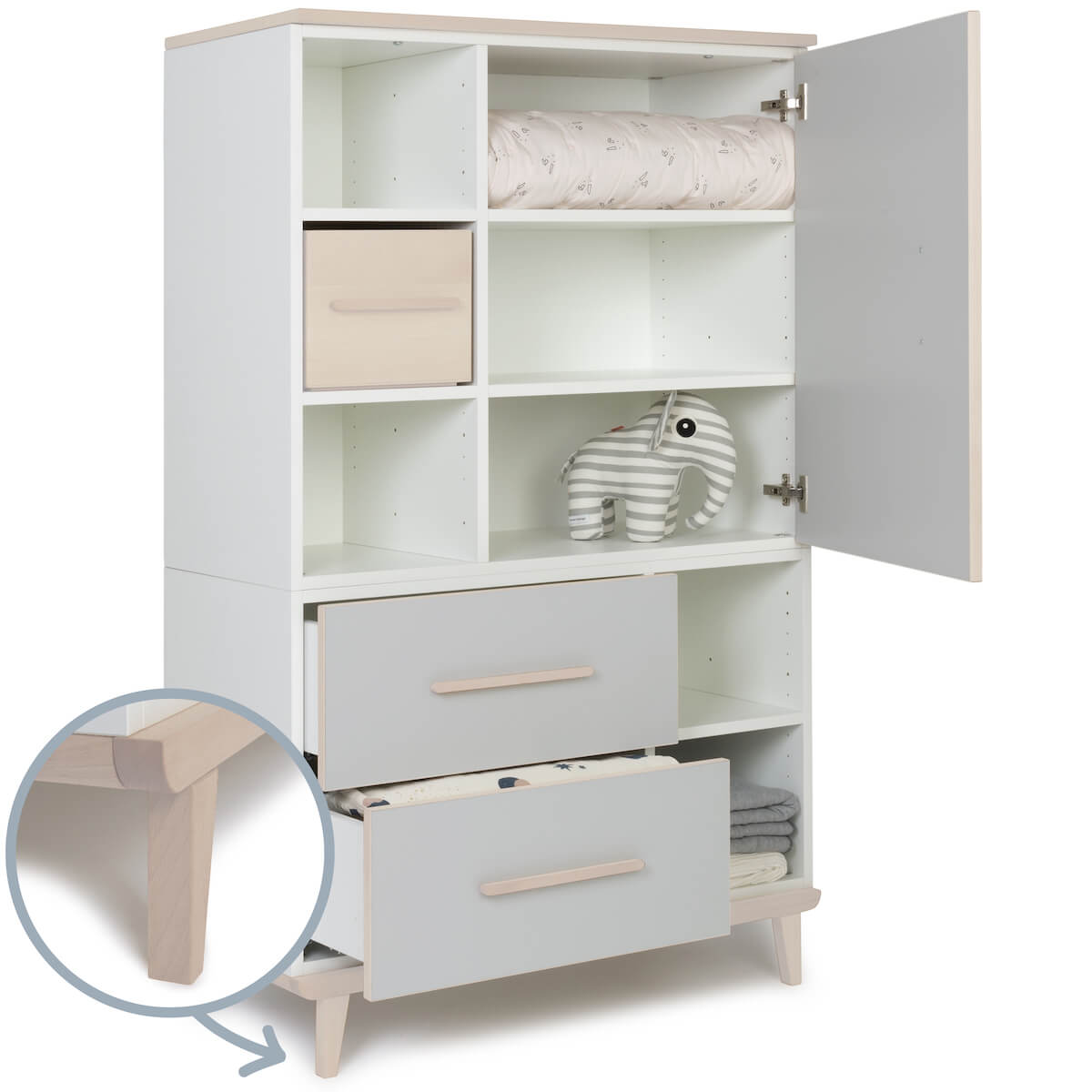 Armario 147 cm 1 puerta 2 cajones NADO Retro acabado fresno manhattan grey
