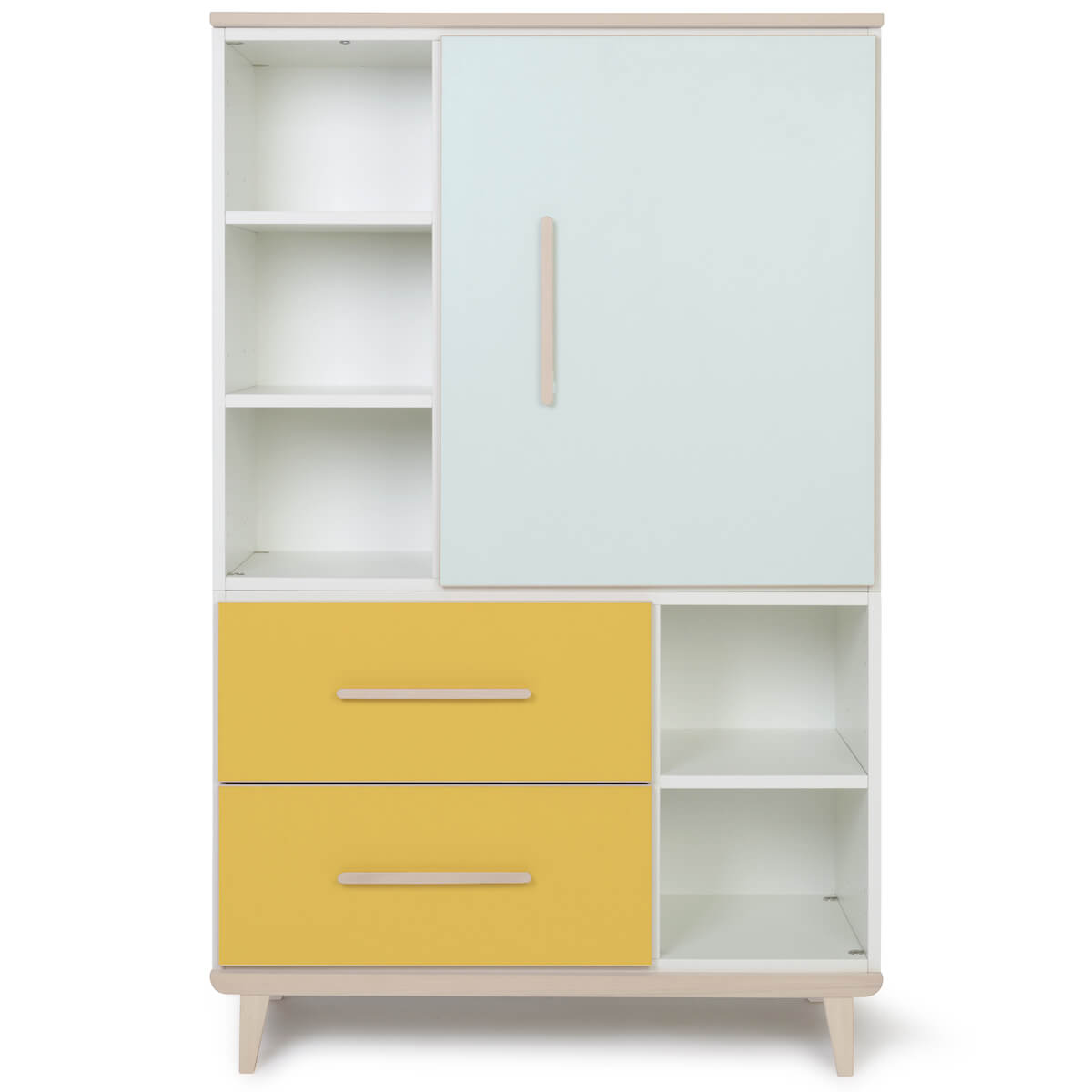 Armario 147 cm 1 puerta 2 cajones NADO Retro acabado fresno mint-sunshine yellow