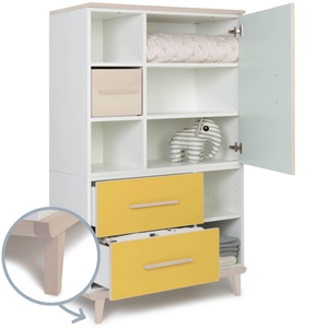 Armario 147 cm 1 puerta 2 cajones NADO Retro acabado fresno mint-sunshine yellow