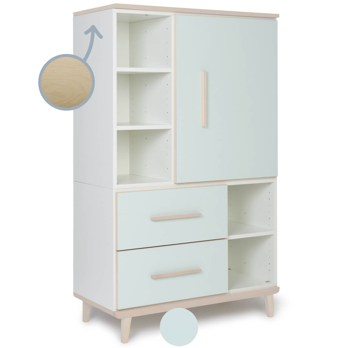 Armario 147 cm 1 puerta 2 cajones NADO Retro acabado fresno mint