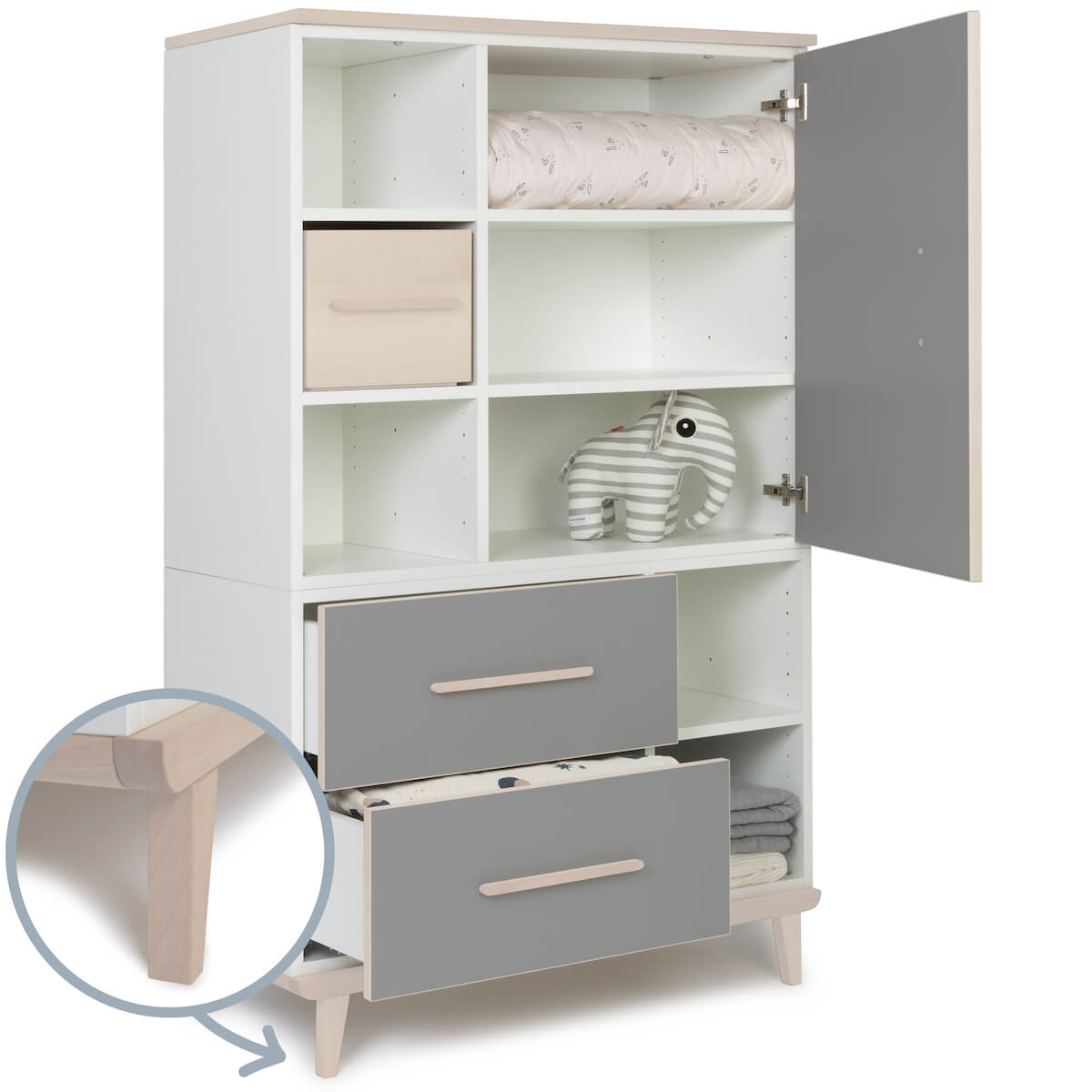Armario 147 cm 1 puerta 2 cajones NADO Retro acabado fresno slate grey