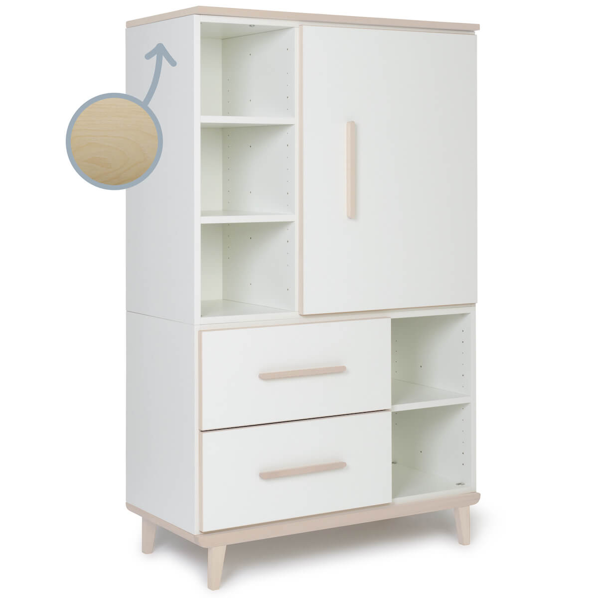 Armario 147 cm 1 puerta 2 cajones NADO Retro acabado fresno white
