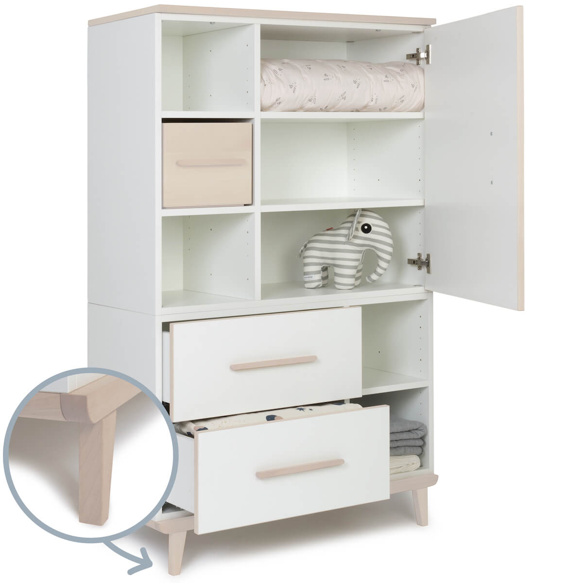 Armario 147 cm 1 puerta 2 cajones NADO Retro acabado fresno white