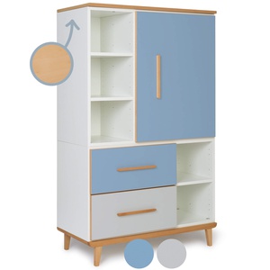 Armario 147 cm 1 puerta 2 cajones NADO Retro acabado haya capri blue-manhattan grey