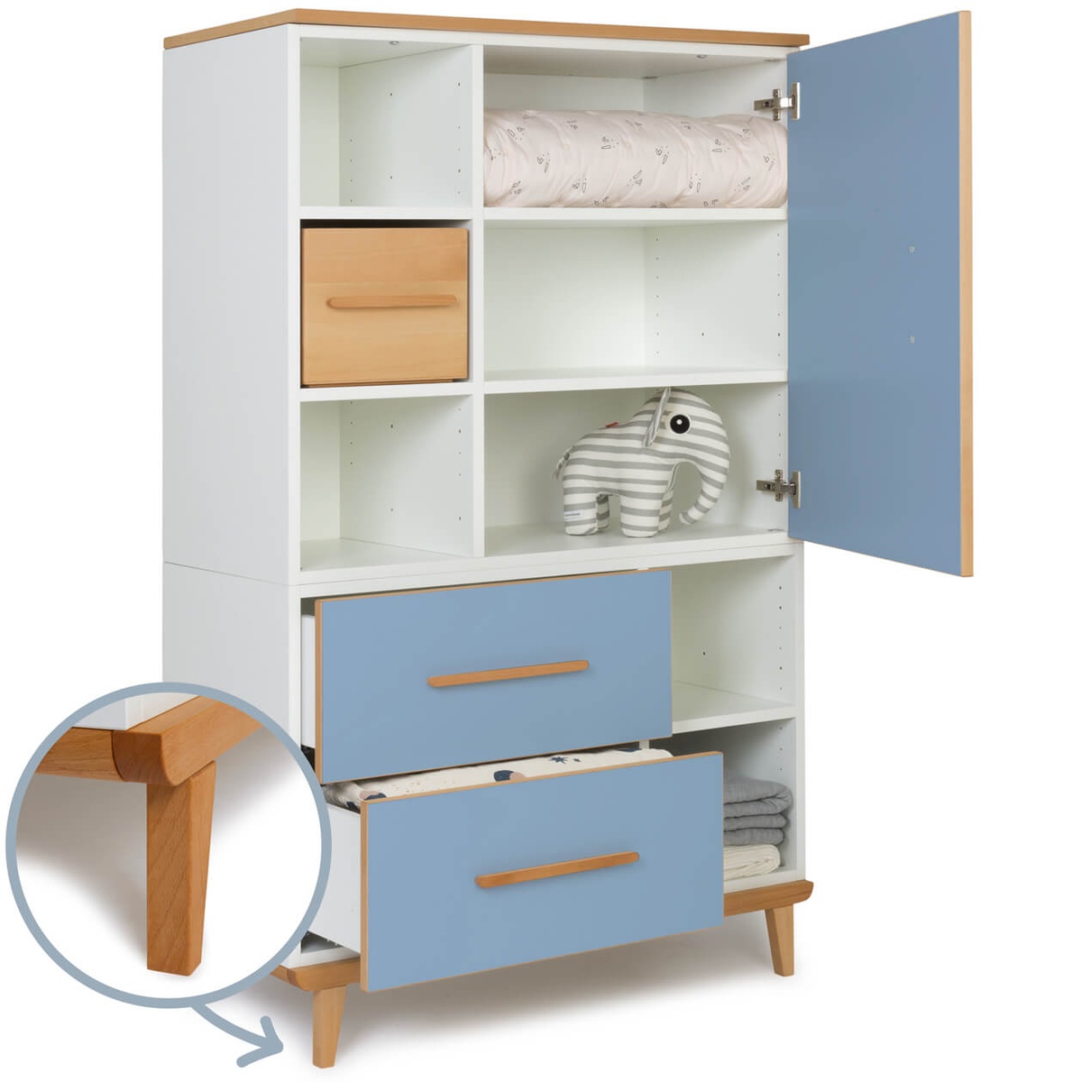Armario 147 cm 1 puerta 2 cajones NADO Retro acabado haya capri blue
