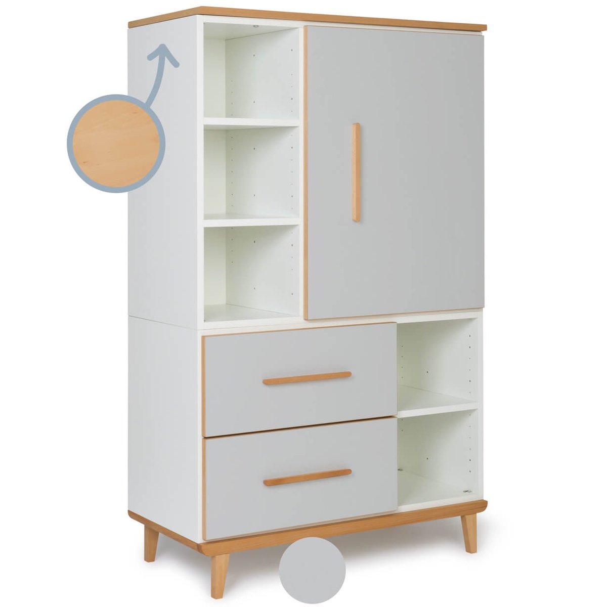 Armario 147 cm 1 puerta 2 cajones NADO Retro acabado haya manhattan grey
