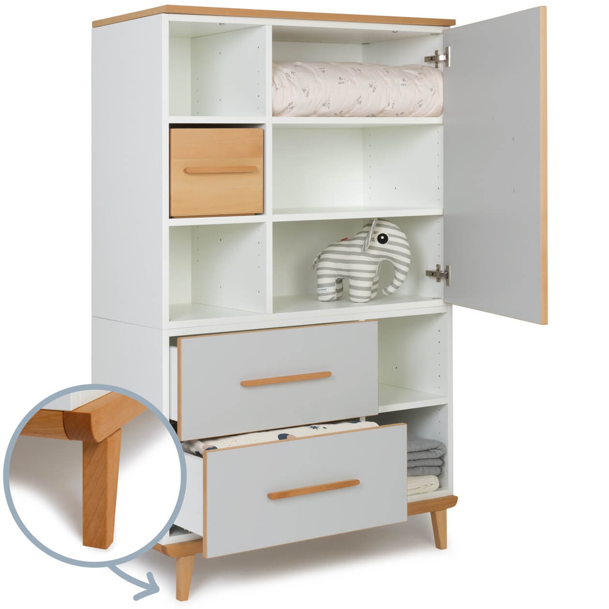 Armario 147 cm 1 puerta 2 cajones NADO Retro acabado haya manhattan grey