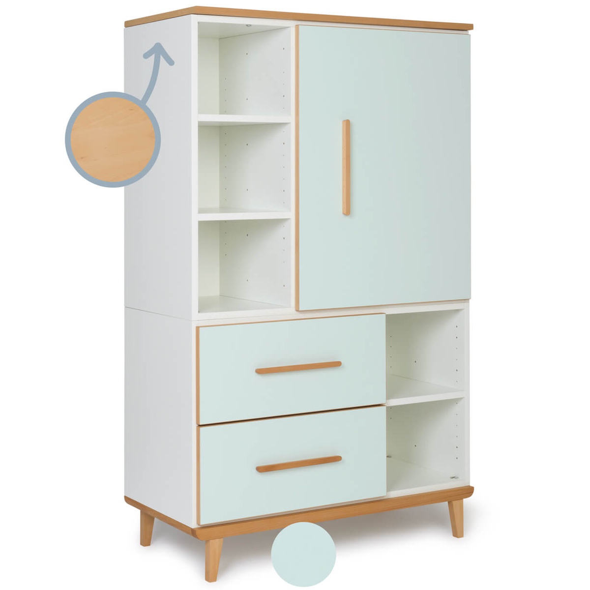 Armario 147 cm 1 puerta 2 cajones NADO Retro acabado haya mint