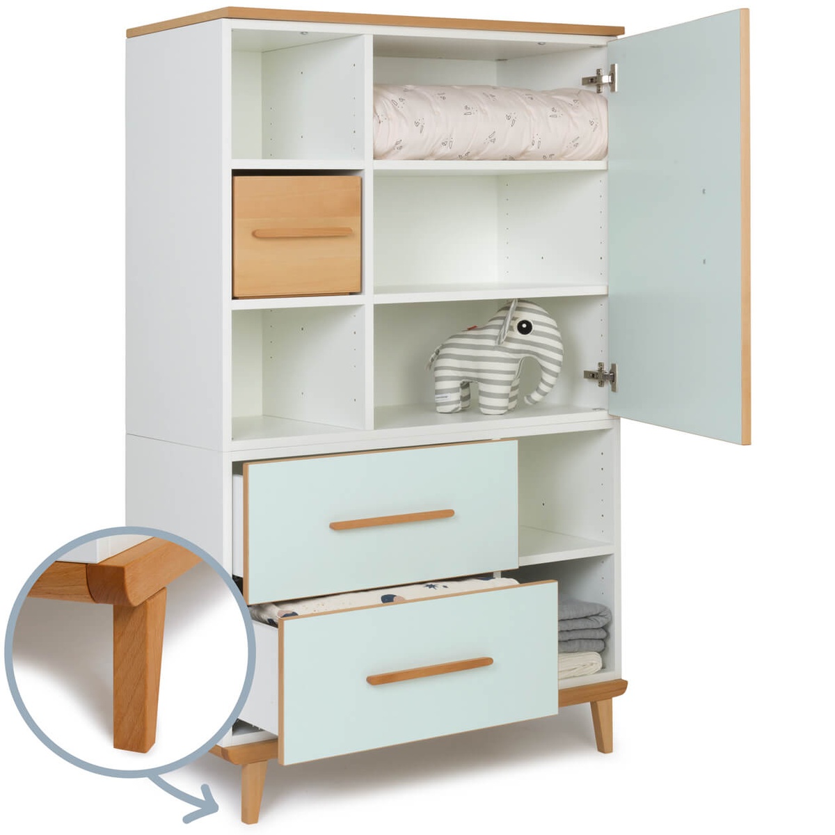 Armario 147 cm 1 puerta 2 cajones NADO Retro acabado haya mint