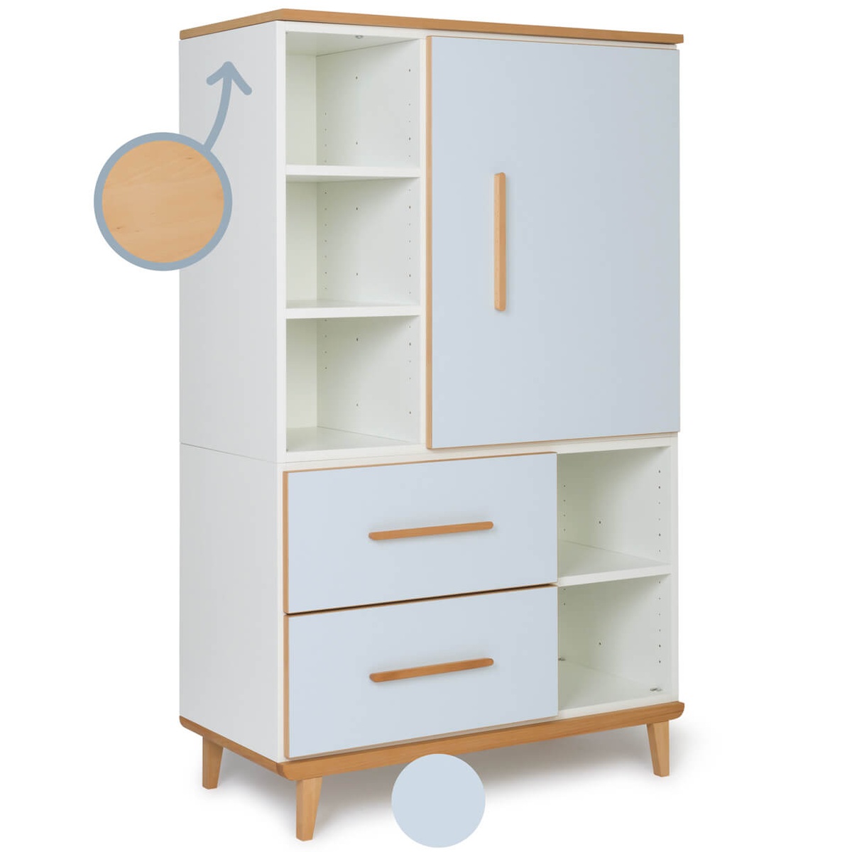 Armario 147 cm 1 puerta 2 cajones NADO Retro acabado haya sky blue