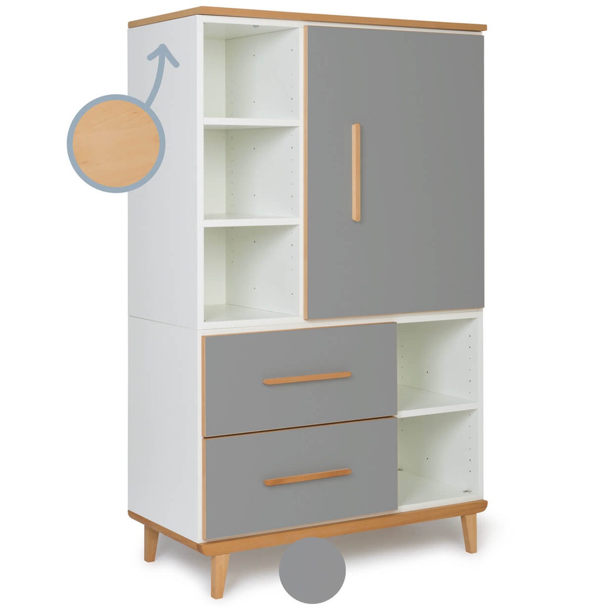 Armario 147 cm 1 puerta 2 cajones NADO Retro acabado haya slate grey