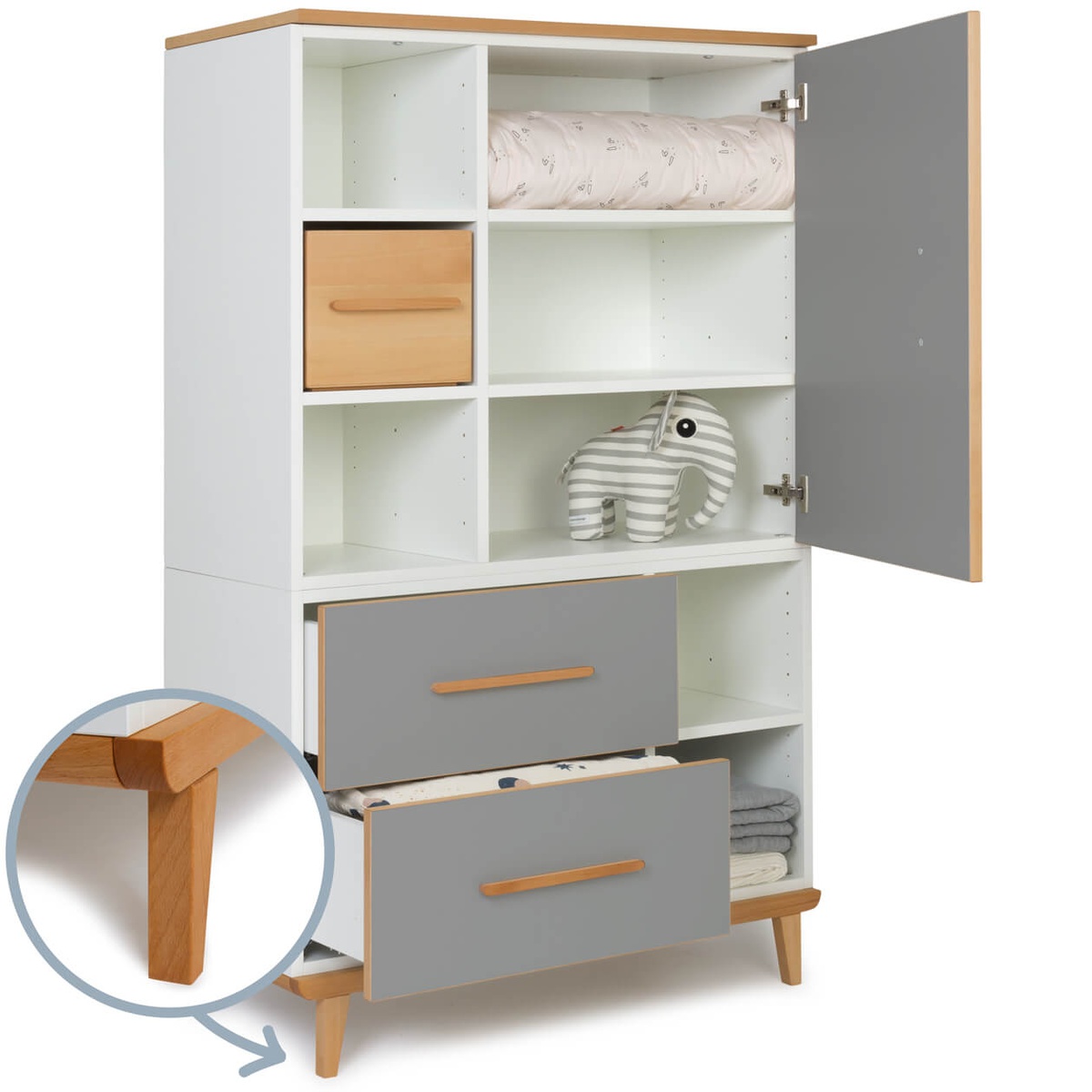 Armario 147 cm 1 puerta 2 cajones NADO Retro acabado haya slate grey