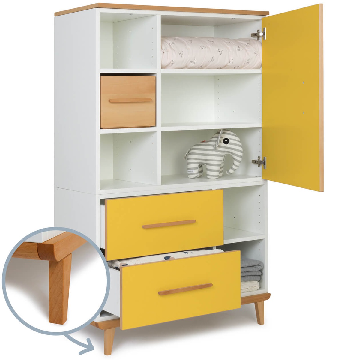 Armario 147 cm 1 puerta 2 cajones NADO Retro acabado haya sunshine yellow