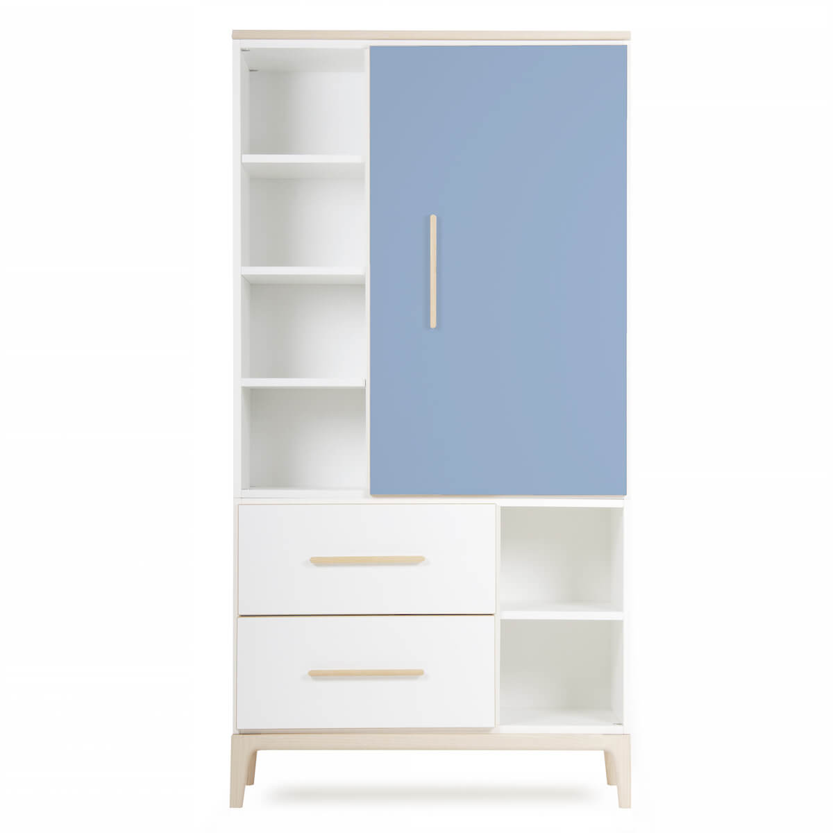 Armario 173 cm 1 puerta 2 cajones NADO Curve acabado fresno capri blue-white