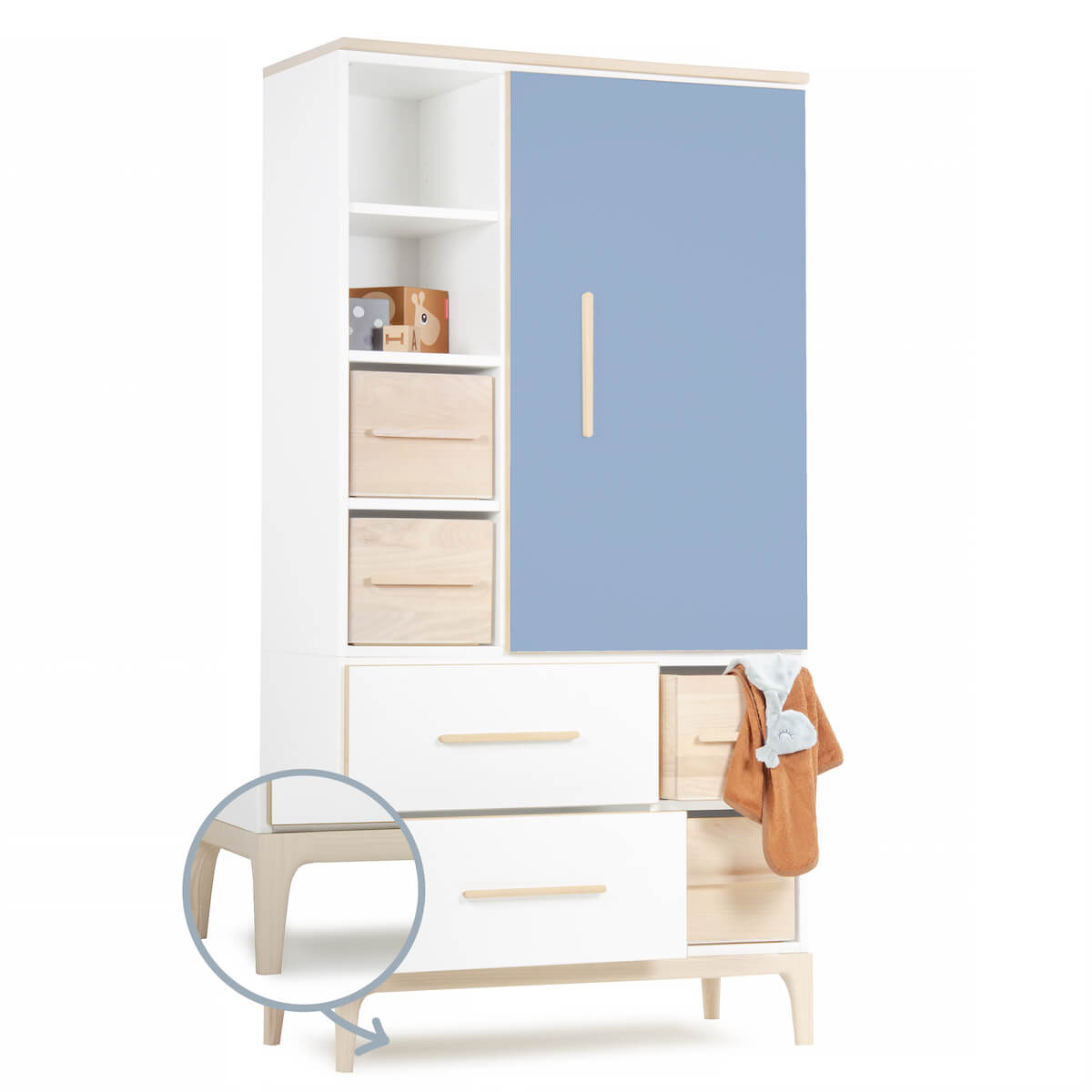 Armario 173 cm 1 puerta 2 cajones NADO Curve acabado fresno capri blue-white
