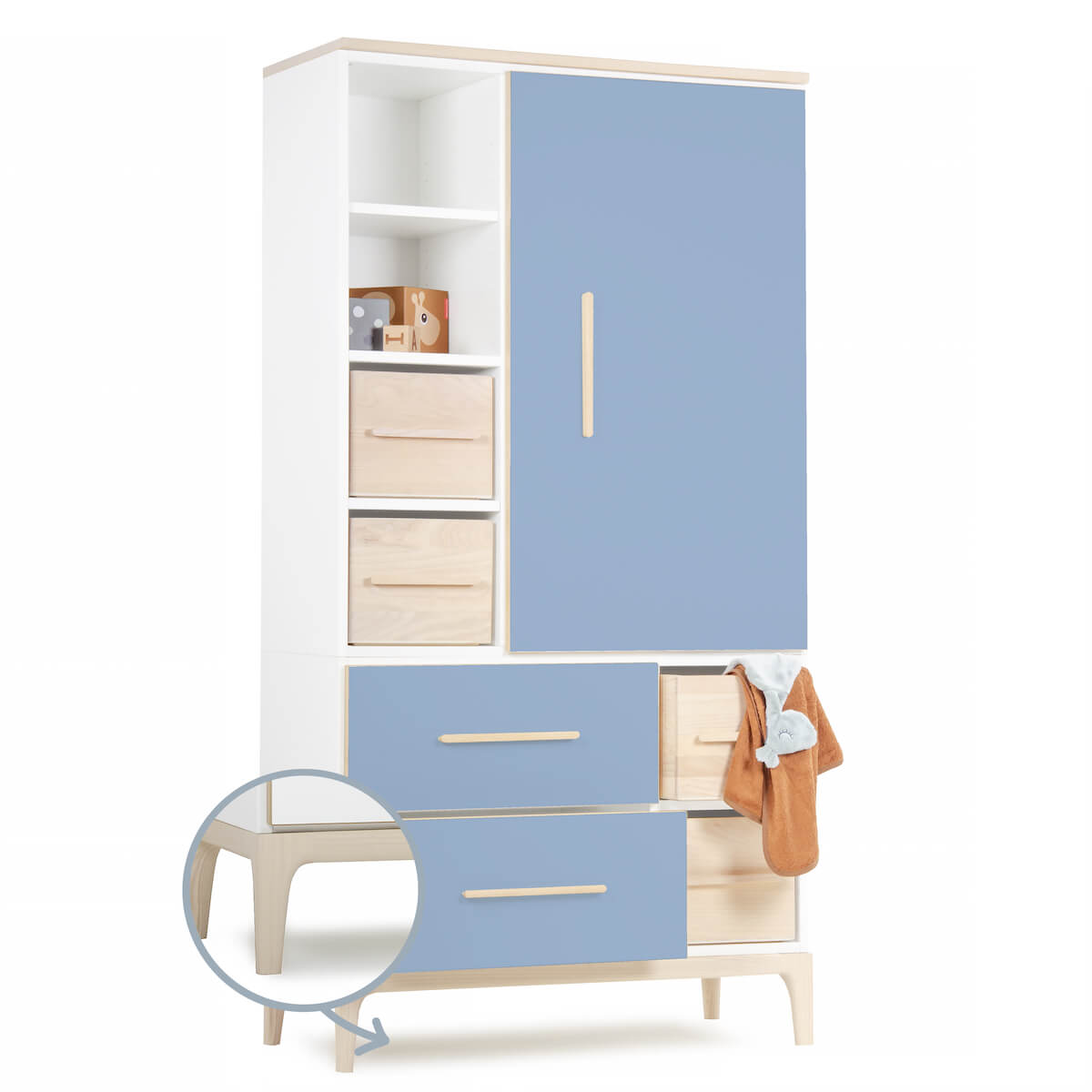 Armario 173 cm 1 puerta 2 cajones NADO Curve acabado fresno capri blue