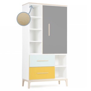 Armario 173 cm 1 puerta 2 cajones NADO Curve acabado fresno slate grey-mint-sunshine yellow