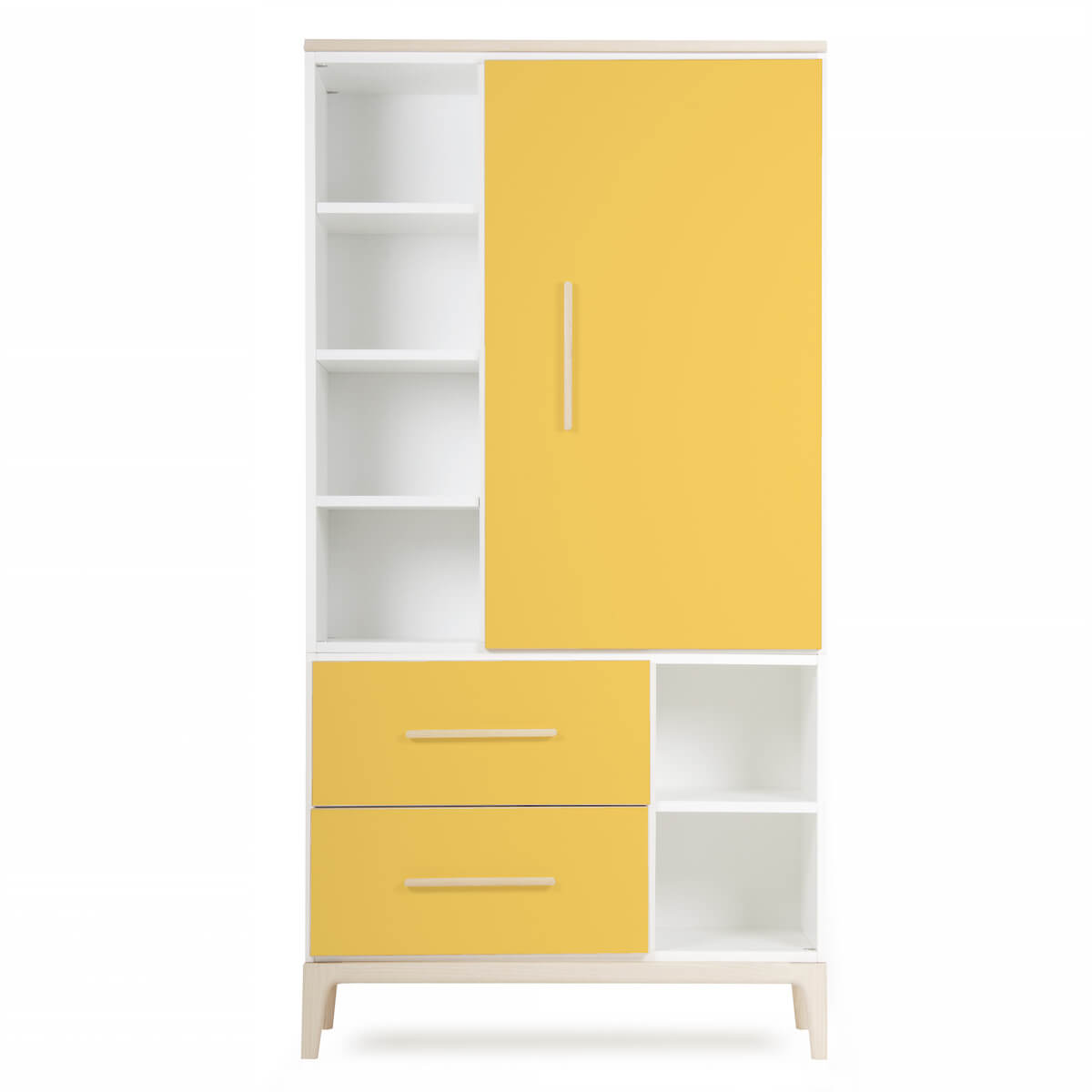 Armario 173 cm 1 puerta 2 cajones NADO Curve acabado fresno sunshine yellow