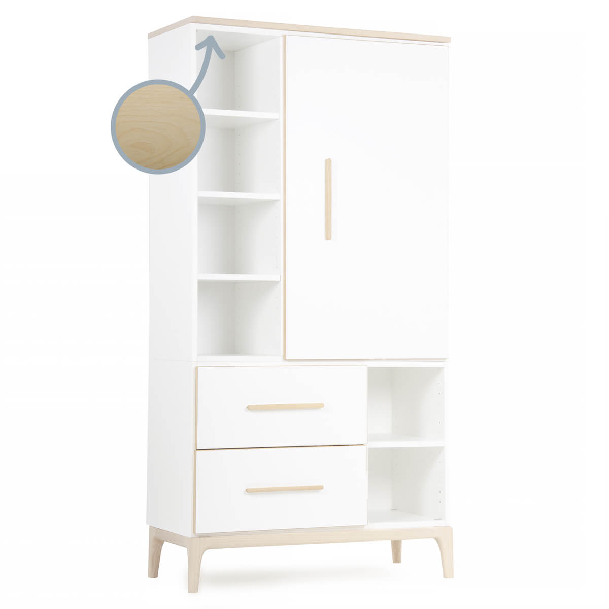 Armario 173 cm 1 puerta 2 cajones NADO Curve acabado fresno white