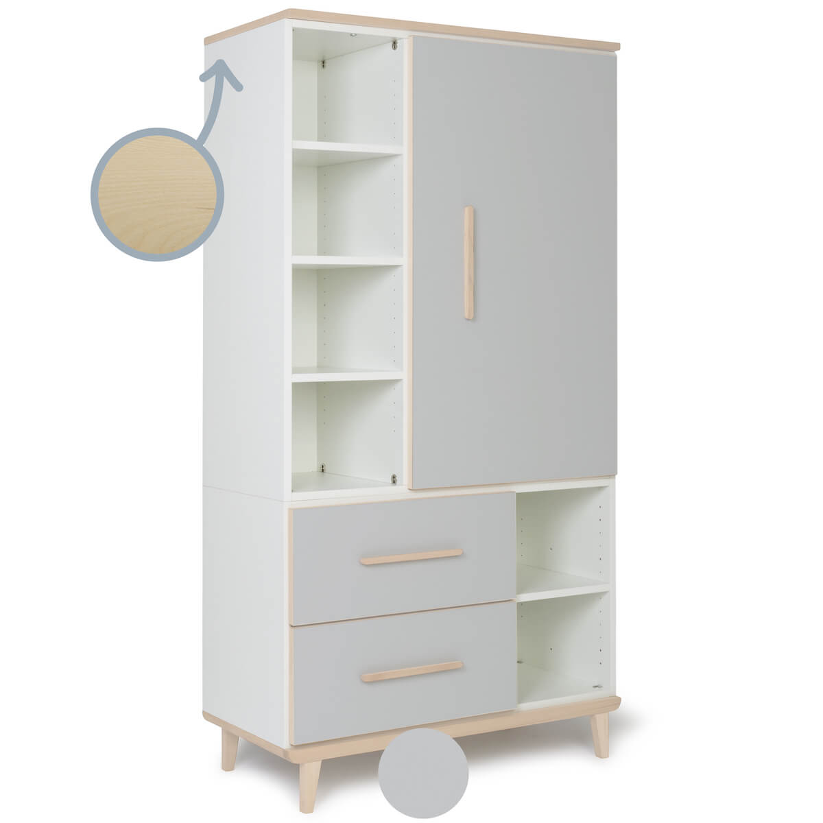 Armario 173 cm 1 puerta 2 cajones NADO Retro acabado fresno manhattan grey