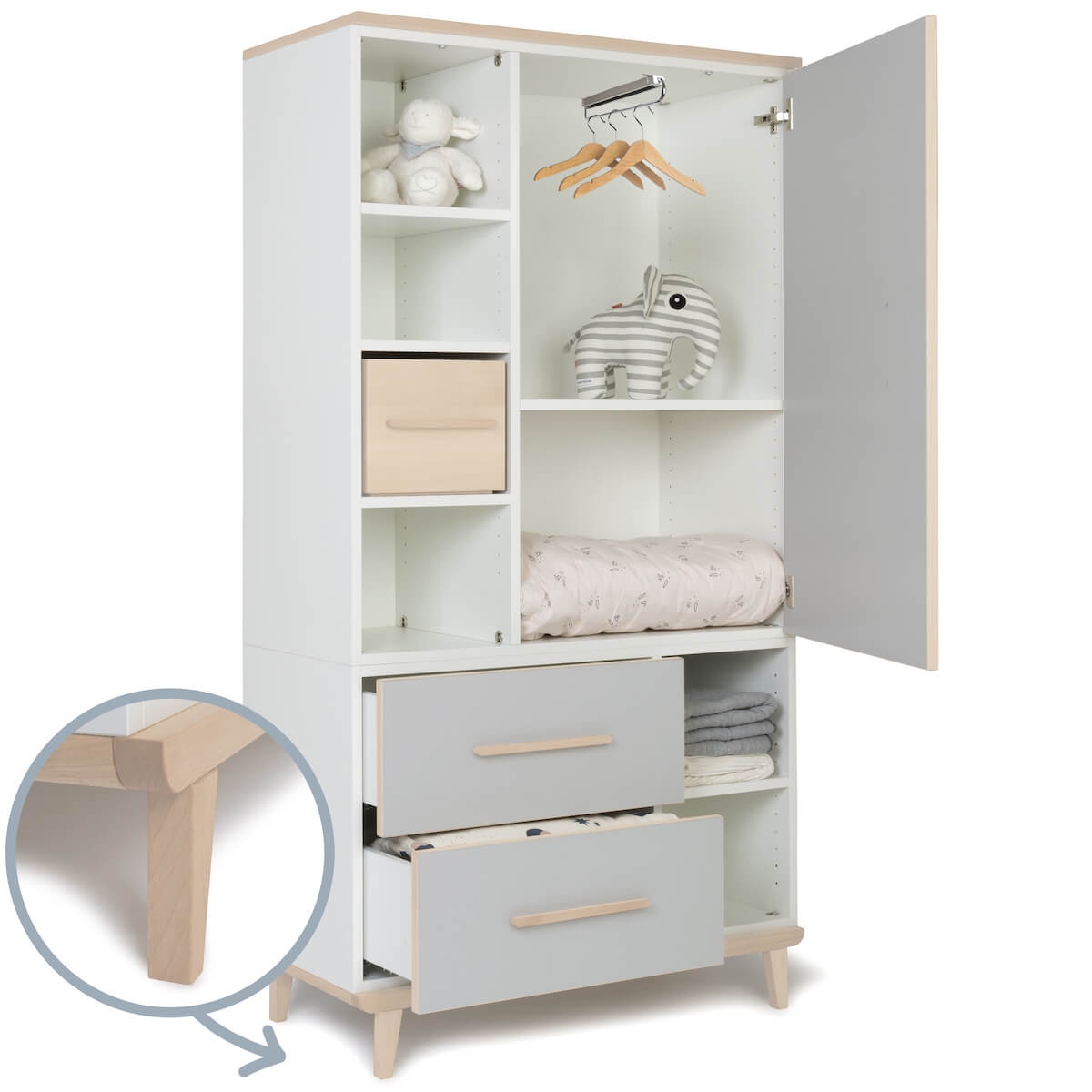 Armario 173 cm 1 puerta 2 cajones NADO Retro acabado fresno manhattan grey