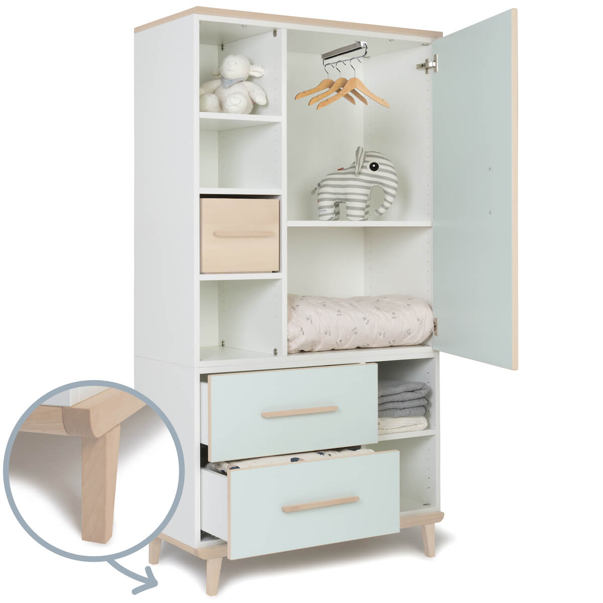 Armario 173 cm 1 puerta 2 cajones NADO Retro acabado fresno mint
