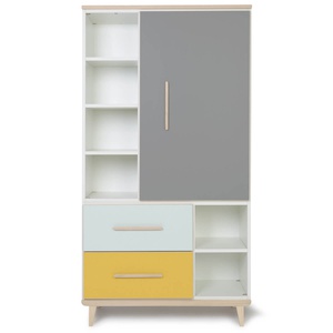 Armario 173 cm 1 puerta 2 cajones NADO Retro acabado fresno slate grey-mint-sunshine yellow