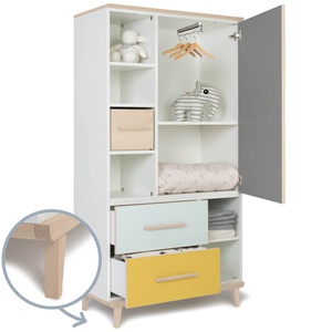 Armario 173 cm 1 puerta 2 cajones NADO Retro acabado fresno slate grey-mint-sunshine yellow