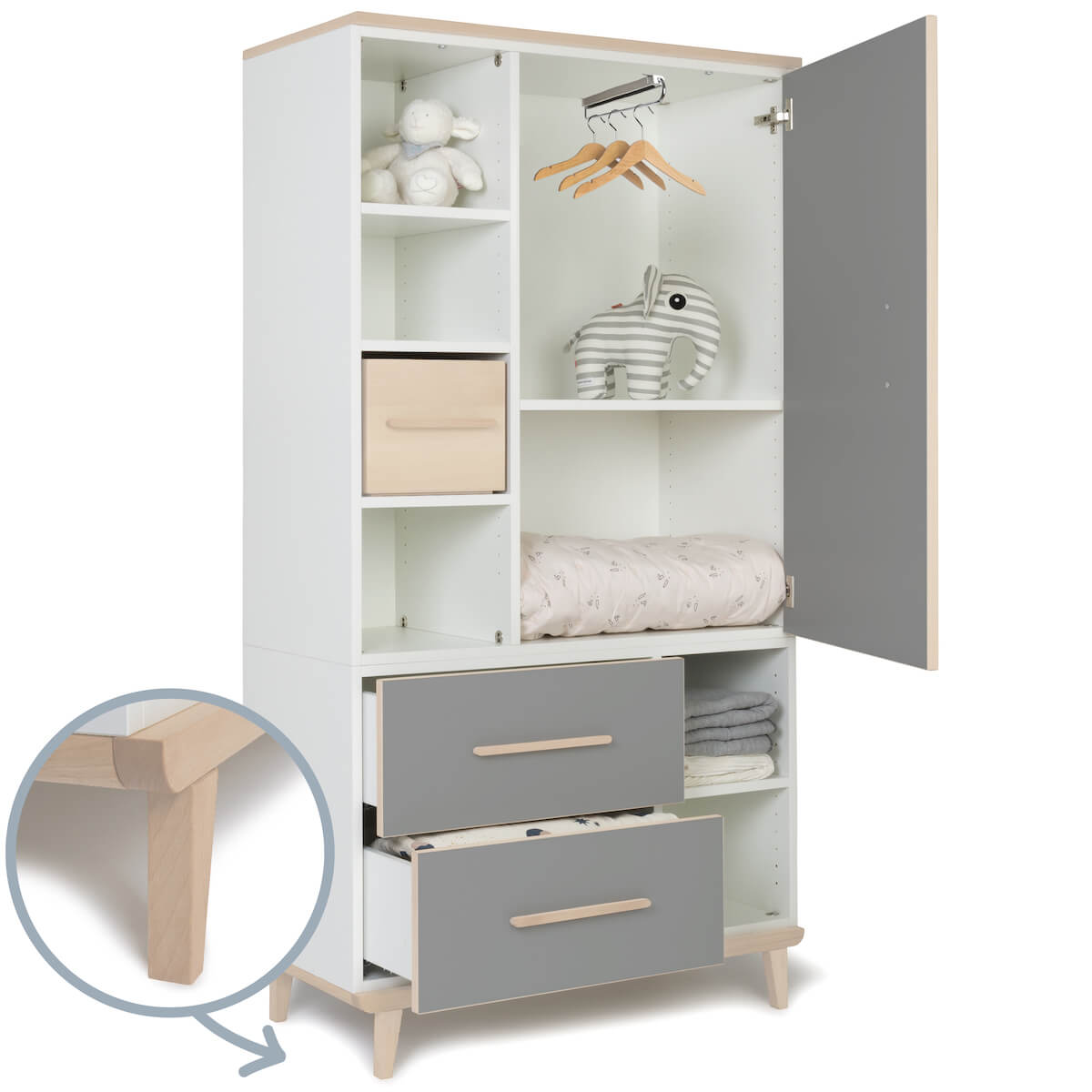 Armario 173 cm 1 puerta 2 cajones NADO Retro acabado fresno slate grey