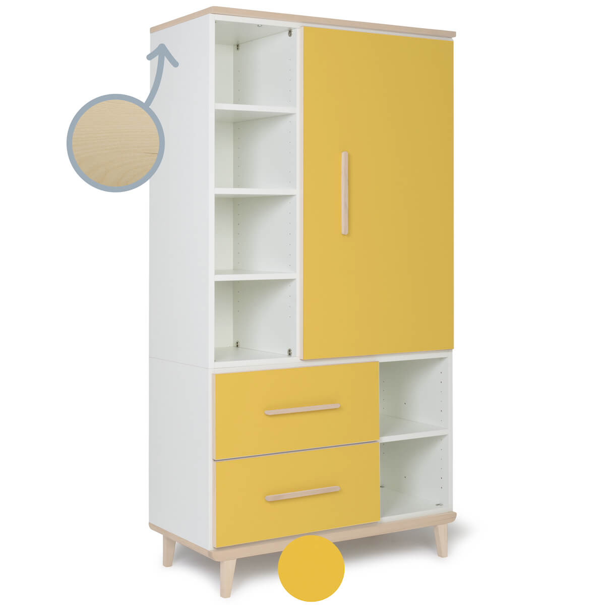 Armario 173 cm 1 puerta 2 cajones NADO Retro acabado fresno sunshine yellow