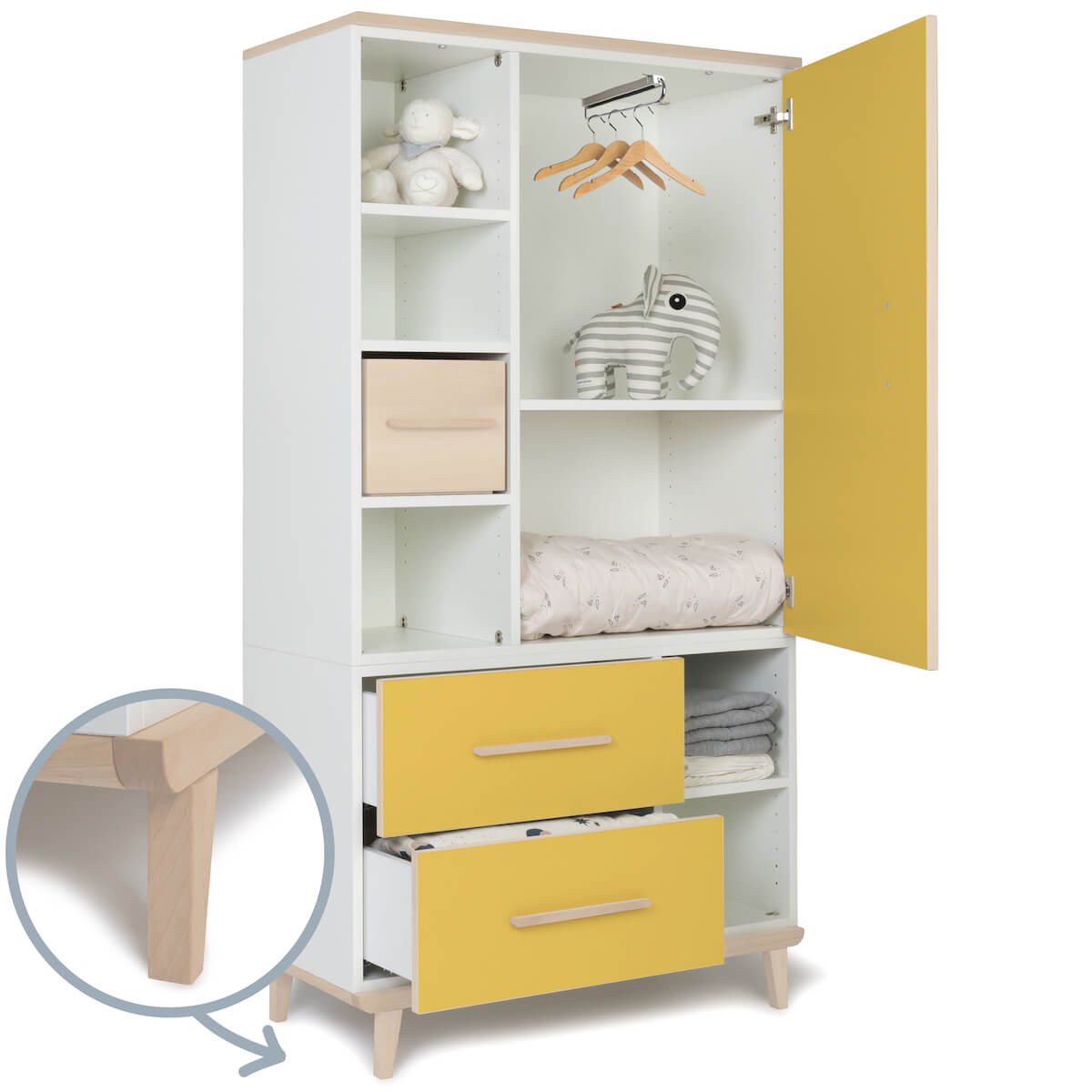 Armario 173 cm 1 puerta 2 cajones NADO Retro acabado fresno sunshine yellow