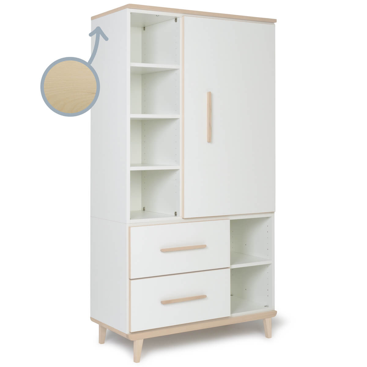 Armario 173 cm 1 puerta 2 cajones NADO Retro acabado fresno white
