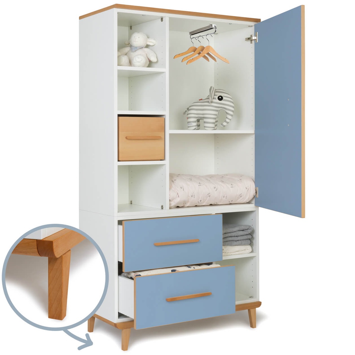 Armario 173 cm 1 puerta 2 cajones NADO Retro acabado haya capri blue