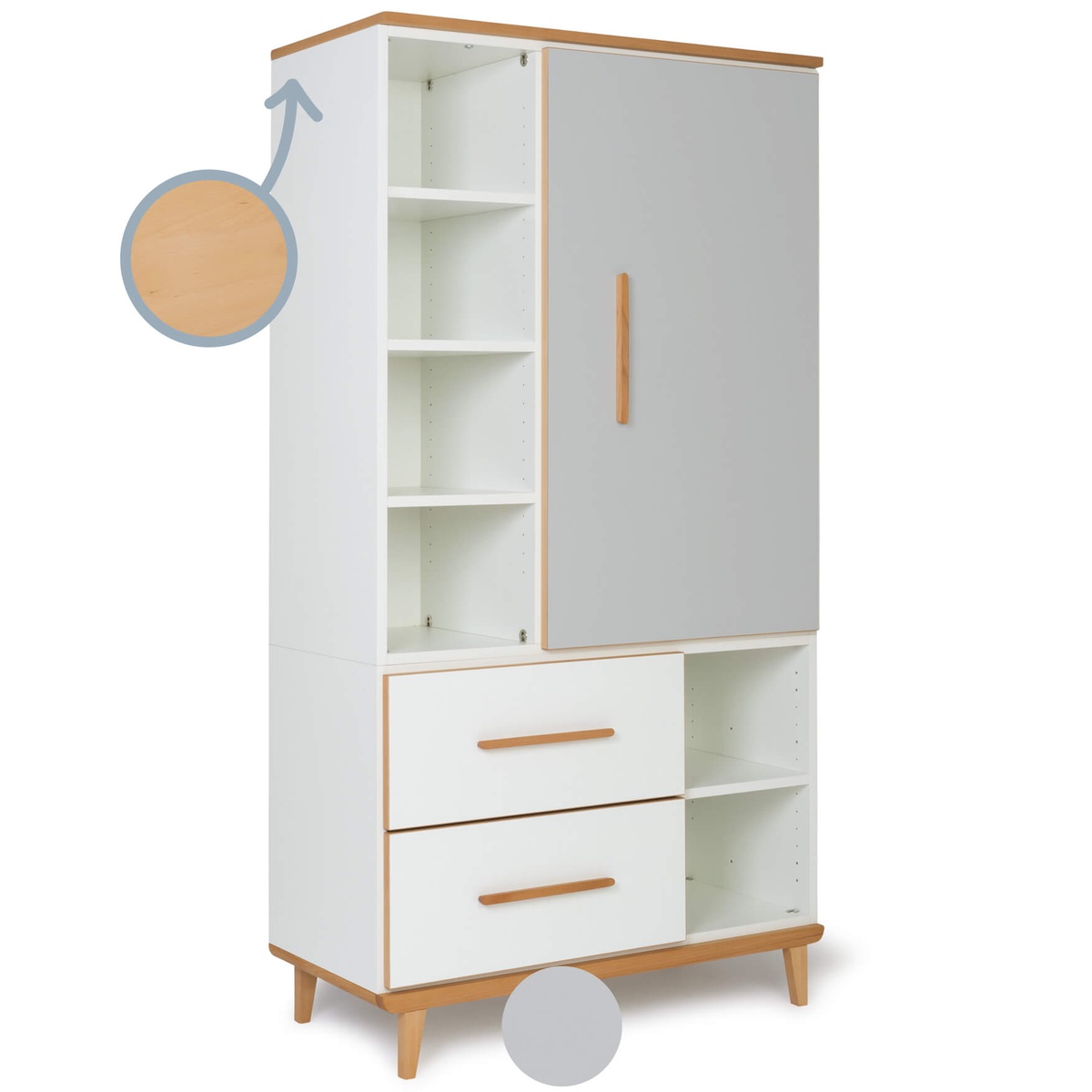 Armario 173 cm 1 puerta 2 cajones NADO Retro acabado haya manhattan grey-white