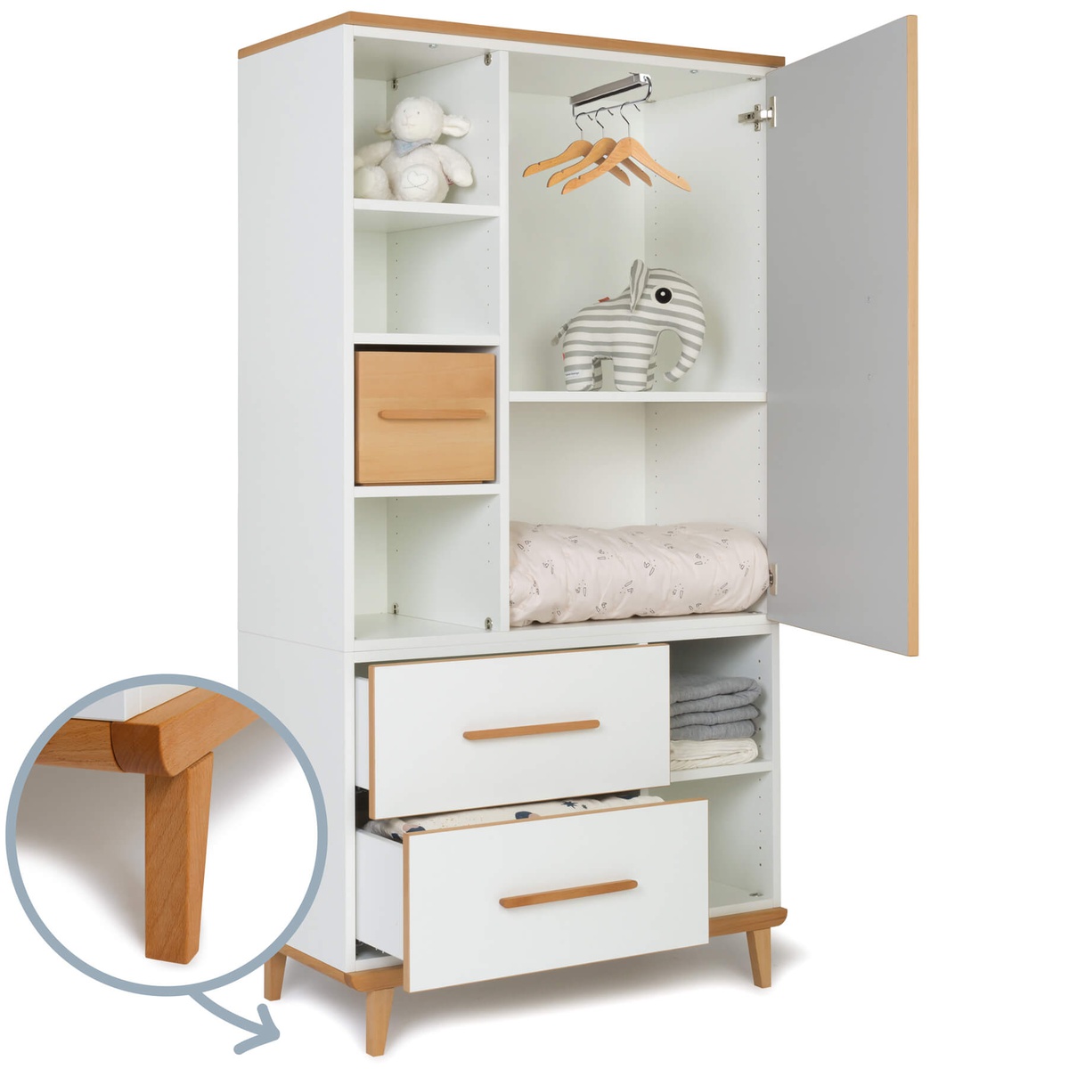 Armario 173 cm 1 puerta 2 cajones NADO Retro acabado haya manhattan grey-white