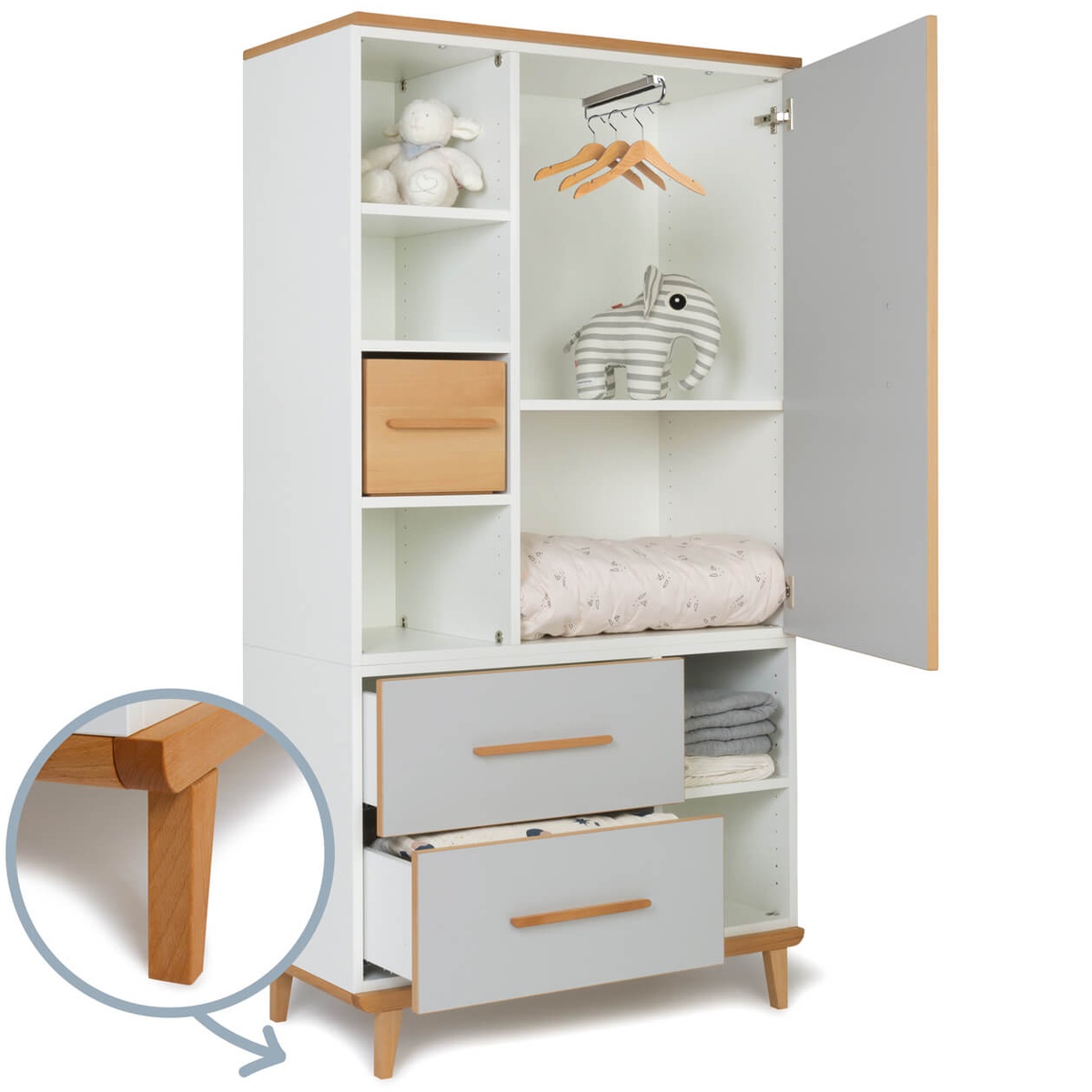 Armario 173 cm 1 puerta 2 cajones NADO Retro acabado haya manhattan grey
