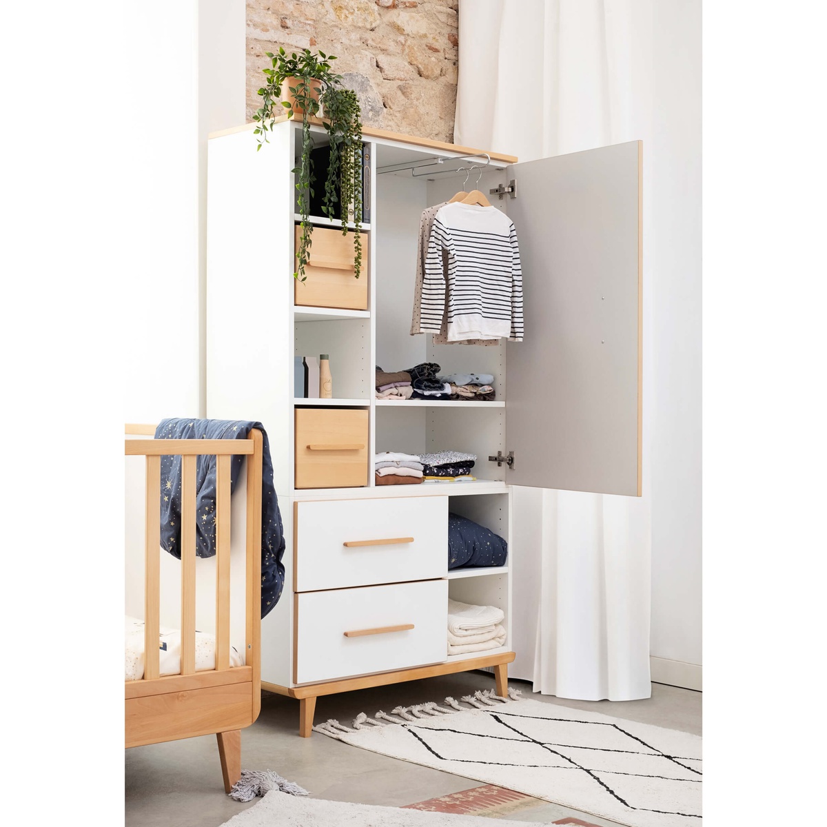 Armario 173 cm 1 puerta 2 cajones NADO Retro acabado haya manhattan grey