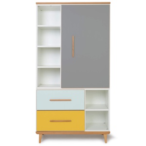 Armario 173 cm 1 puerta 2 cajones NADO Retro acabado haya slate grey-mint-sunshine yellow