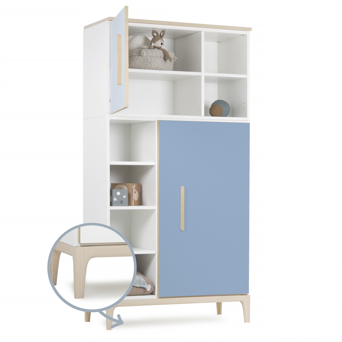 Armario 173 cm 2 puertas NADO Curve acabado fresno sky blue-capri blue