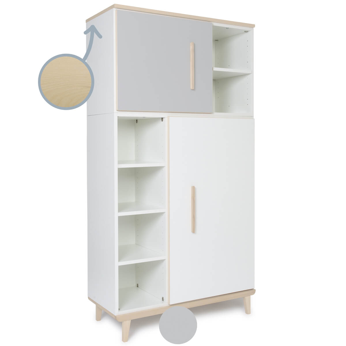 Armario 173 cm 2 puertas NADO retro acabado fresno manhattan grey-white